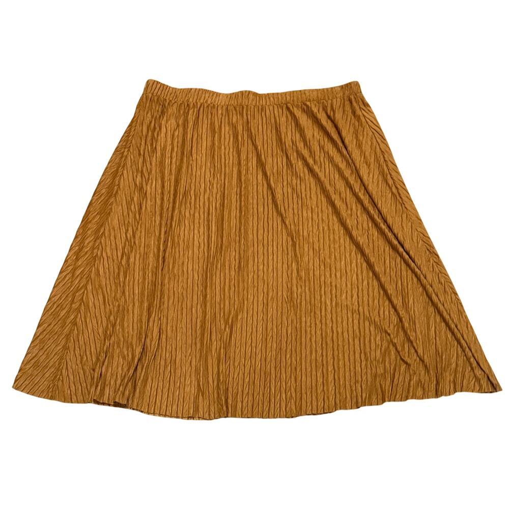 Koret Crinkle Camel Brown A Line Midi Skirt 2X Boho Cottagecore Chic Office Work